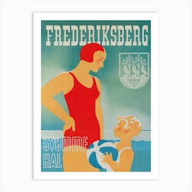 Fredriksberg Belgium, Mother and Son at Beach, Vintage Travel Poster Art Print