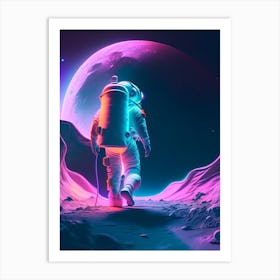 Astronaut Doing Moon Walk Neon Nights 2 Art Print