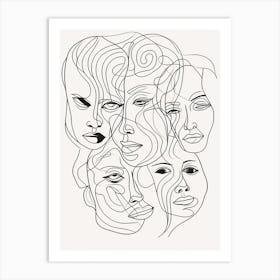 Faces In Black And White Line Art Clear 2 Art Print