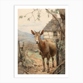 Storybook Animal Watercolour Goat 2 Art Print