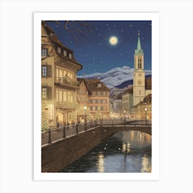 Vintage Winter Illustration Zurich Switzerland 5 Art Print