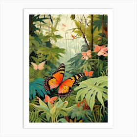 Butterflies In The Jungle Japanese Style Painting 2 Art Print
