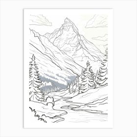 Zugspitze Germany Color Line Drawing Drawing (6) Art Print