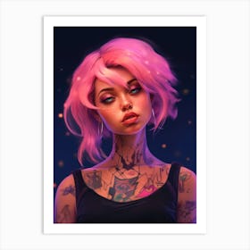 Hot Punk Girl with Pink Hair Art Print