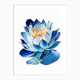 Blue Lotus Decoupage 2 Art Print