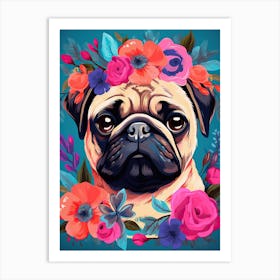 Pug Portrait With A Flower Crown, Matisse Painting Style 2 Art Print