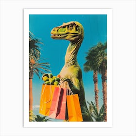 Dinosaur Shopping Retro Collage 2 Art Print