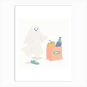 Cute Bedsheet Ghost With Groceries Art Print
