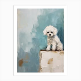 Bichon Frise Dog, Painting In Light Teal And Brown 0 Art Print