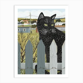 Black Cat Behind The Fence Art Print