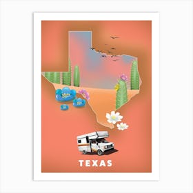 Texas Rv Travel map Art Print