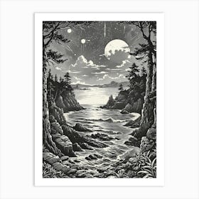 Moon Over The Ocean By Person Art Print