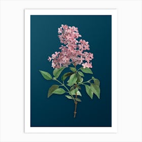 Vintage Chinese Lilac Botanical Art on Teal Blue n.0843 Art Print