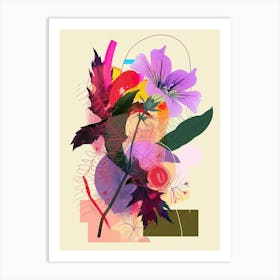 Geranium 3 Neon Flower Collage Art Print