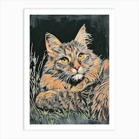 Laperm Cat Relief Illustration 1 Art Print