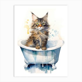 Maine Coon Cat In Bathtub Bathroom 1 Art Print