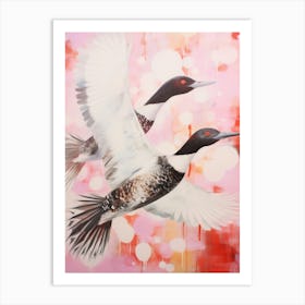 Pink Ethereal Bird Painting Common Loon Art Print