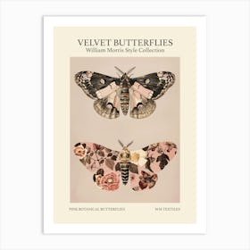 Velvet Butterflies Collection Pink Botanical Butterflies William Morris Style 8 Art Print