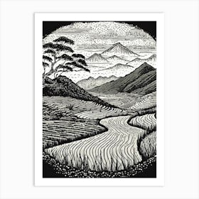 Rice Fields Linocut Art Print