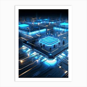 Ai Integrated Futuristic Electronic Circuit Glowing Etched Circuits Intertwining Wires Metallic S Art Print