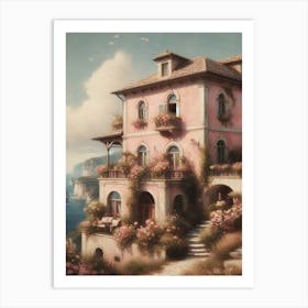 Pink House On The Beach Art Print