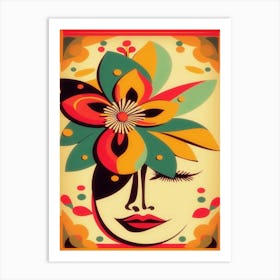 Eclectic Flower Face 1970s Retro Motif Art Print