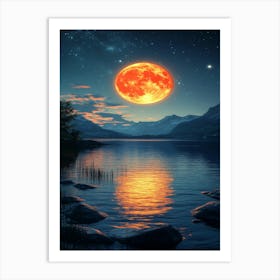 Full Moon Over Lake 5 Art Print