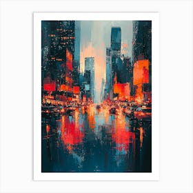 Vibrant Abstract Cityscape With Blurred Lights – Modern Urban Night Art Print Art Print