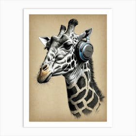 Giraffe With Headphones Art Print