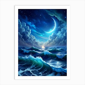 Moon And Waves Art Print