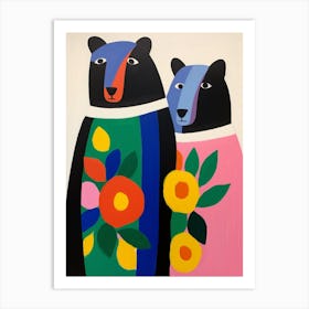 Colourful Kids Animal Art Black Bear 2 Art Print