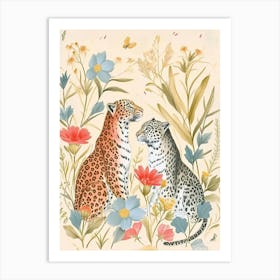 Folksy Floral Animal Drawing Leopard 3 Art Print
