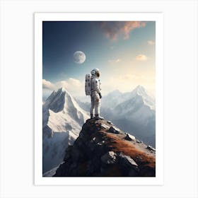 Astronaut Standing On Top Of A Mountain Art Print