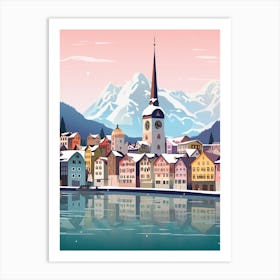 Vintage Winter Travel Illustration Lucerne Switzerland 1 Art Print