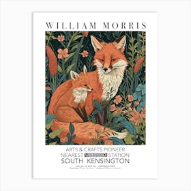 William Morris Print Fox And Cub Portrait Valentines Mothers Day Gift Botanical Art Print