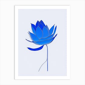 Blue Lotus Minimal Line Drawing 6 Art Print