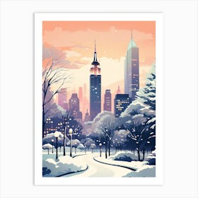 Winter Travel Night Illustration New York City Usa 1 Art Print