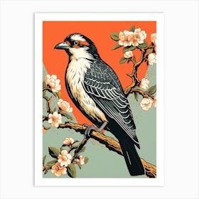 Vintage Bird Linocut Crested Caracara 1 Art Print