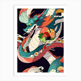 Japanese Dragon Seamless Pattern Art Print