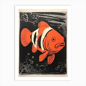 Clownfish, Woodblock Animal Drawing 2 Art Print