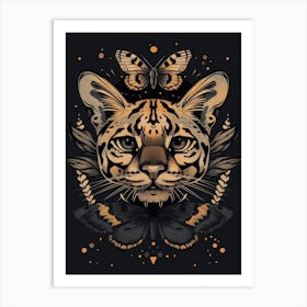 Ocelot With Butterflies Art Print