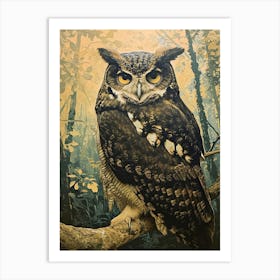 Spectacled Owl Relief Illustration 3 Art Print