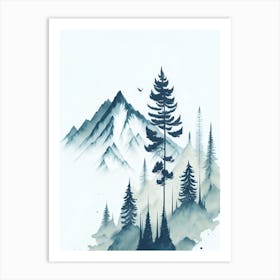 Mountain And Forest In Minimalist Watercolor Vertical Composition 79 Art Print