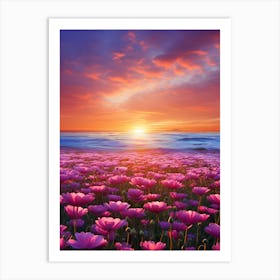 Pink Flowers At Sunset Art Print