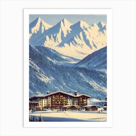 La Plagne, France Ski Resort Vintage Landscape 1 Skiing Poster Art Print