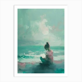 Girl Reading A Book On The Beach Art Print