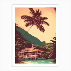 Koh Phangan Thailand Vintage Sketch Tropical Destination Art Print