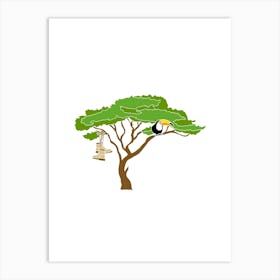 Toucan In Tree With Walking Boots, Fun Safari Animal Print, Portrait Art Print