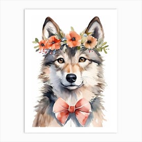 Baby Wolf Flower Crown Bowties Woodland Animal Nursery Decor (3) Art Print
