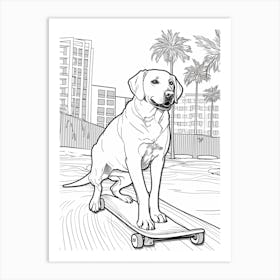 Labrador Retriever Dog Skateboarding Line Art 2 Art Print